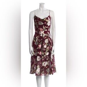 Alice + Olivia burgundy cowl neck midi dress with floral motif. Size 2.